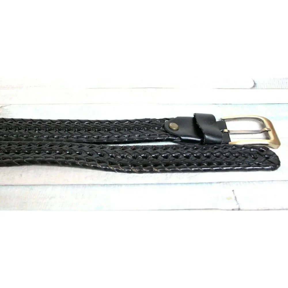 BRAIDED BLACK GENUINE LEATHER 1.25